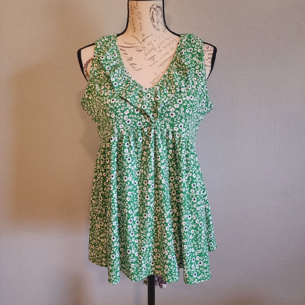 Amana Green Floral Sleeveless Blouse